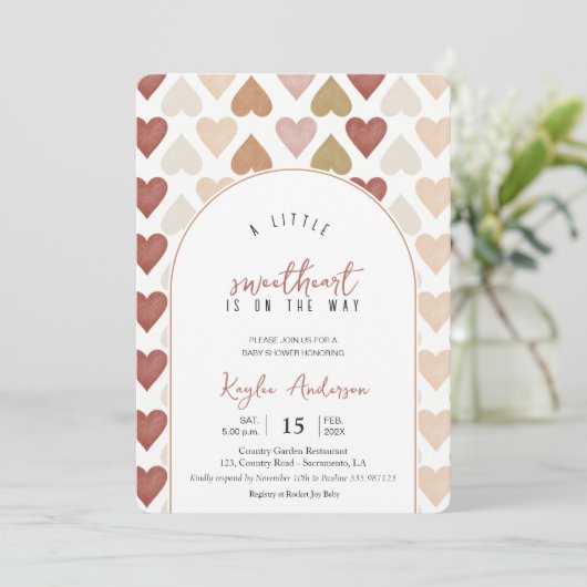 SWEETHEART Baby shower Valentijnse uitnodiging (Staand voorkant)
