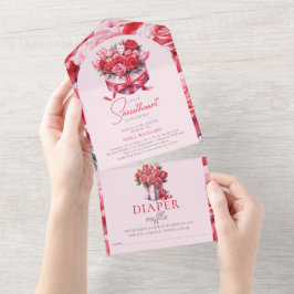 Sweetheart Bloemenboog Baby shower Luier Raffle All In One Uitnodiging