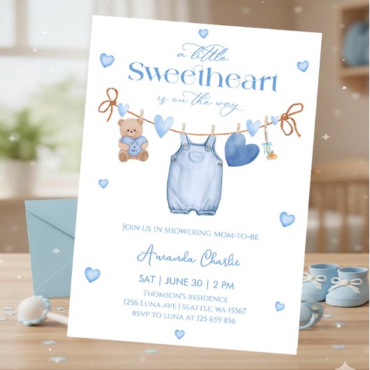 Sweetheart  blue Boy baby shower Kaart