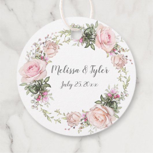 Sweetheart Blush Krans Ronde Bruiloft | Bedankjes Labels (Achterkant)