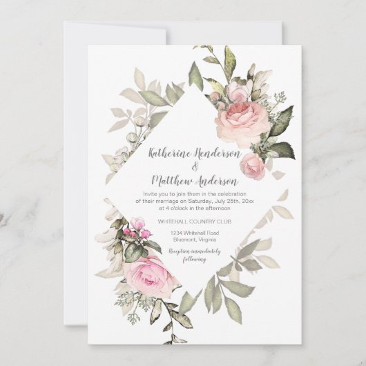 Sweetheart Blush Pink Roses Diamond Shape Lijst Kaart (Voorkant)