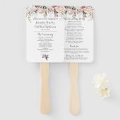 Sweetheart Blush Roze Rozen Groen Bruiloft Handwaaier (Voorkant en achterkant)