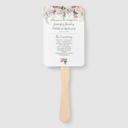 Sweetheart Blush Roze Rozen Groen Bruiloft Handwaaier (Voorkant)