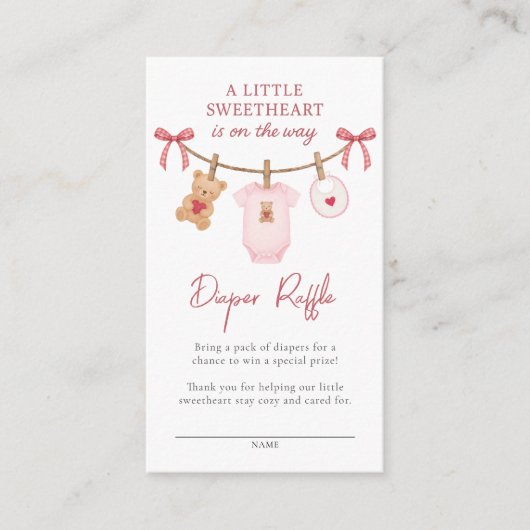 Sweetheart Clothesline Teddy Bear Diaper Raffle Informatiekaartje (Voorkant)