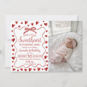 Sweetheart First Birthday Invitation Photo Kaart (Voorkant)