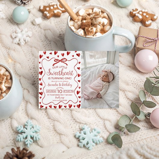 Sweetheart First Birthday Invitation Photo Kaart