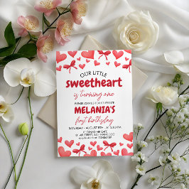 Sweetheart First Birthday Invitation with Hearts Kaart