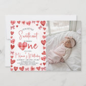 Sweetheart First Birthday Invitation with Photo Kaart (Voorkant)
