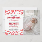 Sweetheart First Birthday Invitation with Photo Kaart (Voorkant)