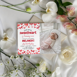 Sweetheart First Birthday Invitation with Photo Kaart