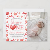 Sweetheart First Birthday Photo Invite Kaart (Voorkant)