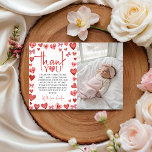 Sweetheart First Birthday Photo Thank You Card Kaart<br><div class="desc">A sweet sweetheart-themed thank you card designed for a first birthday celebration. Featuring a soft red heart pattern and space for a baby photo, this editable thank you card is perfect for expressing gratitude after a baby girl’s 1st birthday party. Ideal for digital or printable use, with a romantic and...</div>