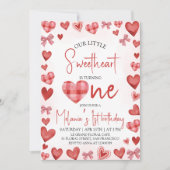 Sweetheart Heart First Birthday Invitation Kaart (Voorkant)