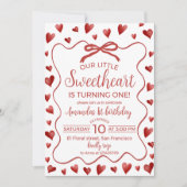 Sweetheart Heart Theme First Birthday Invitation Kaart (Voorkant)