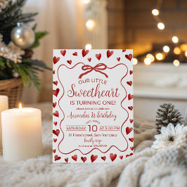 Sweetheart Heart Theme First Birthday Invitation Kaart
