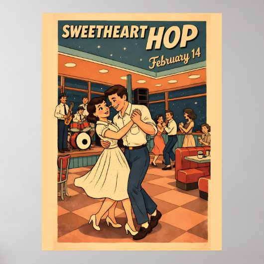 Sweetheart Hop February 14 Retro 50s Dance Poster  (Voorkant)