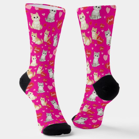 Sweetheart Kitten Valentine's Day Crew Socks Sokken (Gebogen)