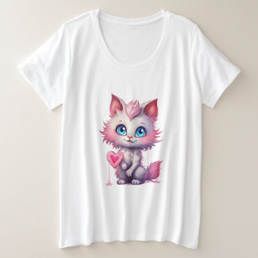 Sweetheart Kitty – Kawaii Pastel Cat Tee Grote Maat T-shirt (Design voorkant)