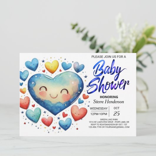 Sweetheart Little Hearts Elegant Boy Baby shower Kaart (Staand voorkant)