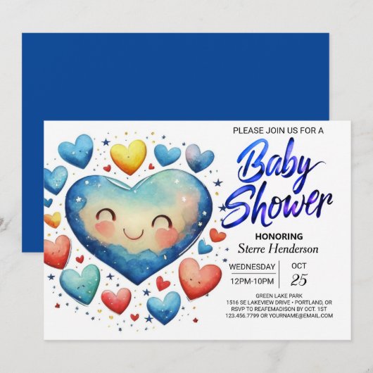 Sweetheart Little Hearts Elegant Boy Baby shower Kaart (Voorkant / Achterkant)