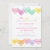 Sweetheart Pastel Rainbow Hearts Twin Birthday Kaart (Voorkant)