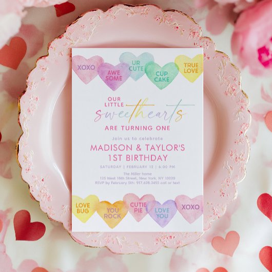 Sweetheart Pastel Rainbow Hearts Twin Birthday Kaart