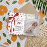 Sweetheart Photo Thank You Card Kaart<br><div class="desc">A beautiful way to say thanks! This photo thank you card features a watercolor red bow and hearts design with a spot for your birthday girl's photo. A sweet memento for guests from her "Sweetheart" themed first birthday party.</div>