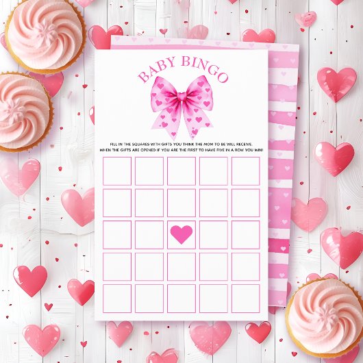 Sweetheart pink bow baby shower Bingo game Flyer