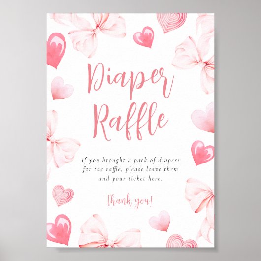 Sweetheart Pink Bow Diaper Raffle Table Sign Poster (Voorkant)