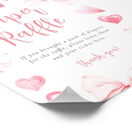 Sweetheart Pink Bow Diaper Raffle Table Sign Poster (Hoek)