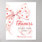 Sweetheart Pink Bow Favors Baby Shower Table Sign Poster (Voorkant)