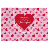 Sweetheart Pink Hearts I Love You Personalized Bag Groot Cadeauzakje (Achterkant)