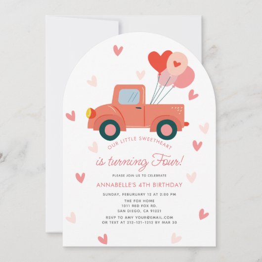 Sweetheart Pink Truck Balloons Girl Birthday Kaart (Voorkant)