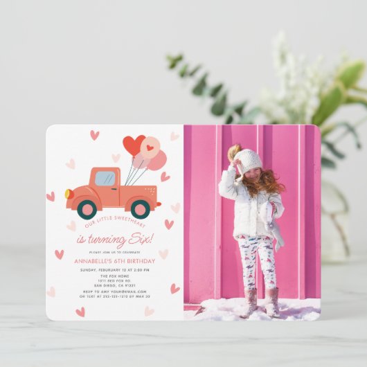 Sweetheart Pink Truck Photo Girl Birthday Kaart (Staand voorkant)