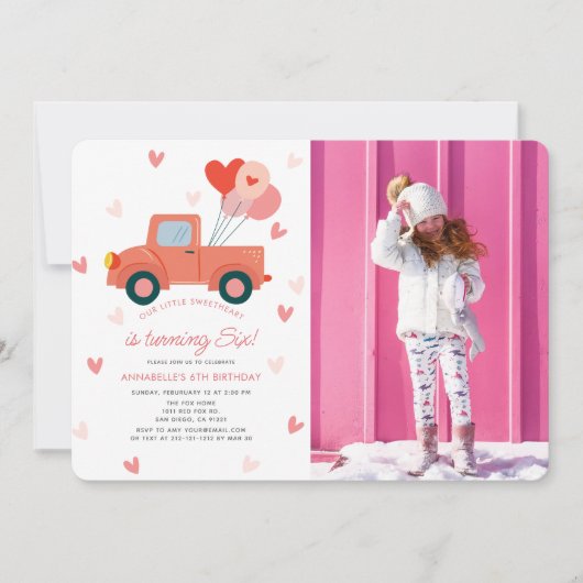 Sweetheart Pink Truck Photo Girl Birthday Kaart (Voorkant)