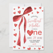 Sweetheart Red Bow 1st Birthday Invite Kaart (Voorkant)