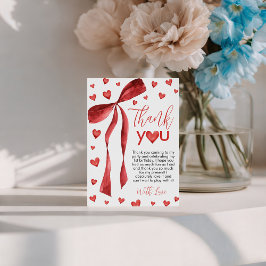 Sweetheart Red Bow Thank You Card Kaart