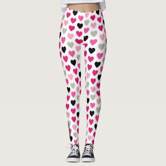 Sweetheart Scribbles: Roze en Zwarte Hartlegging Leggings (Voorkant)
