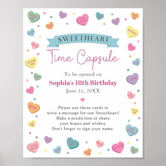 Sweetheart Snoep advies tijd capsule teken Poster (Voorkant)