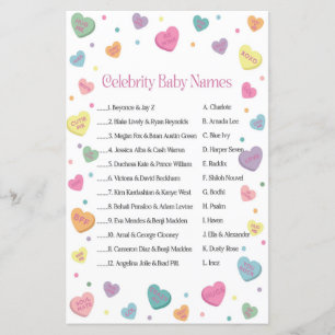 Sweetheart Snoep Celebrity Names Baby shower spel