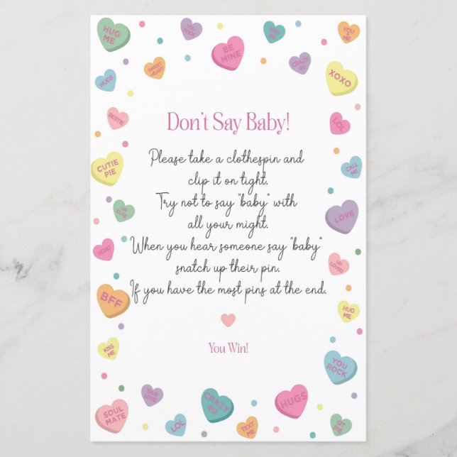Sweetheart Snoep Dont Say Baby shower Spel (Voorkant)