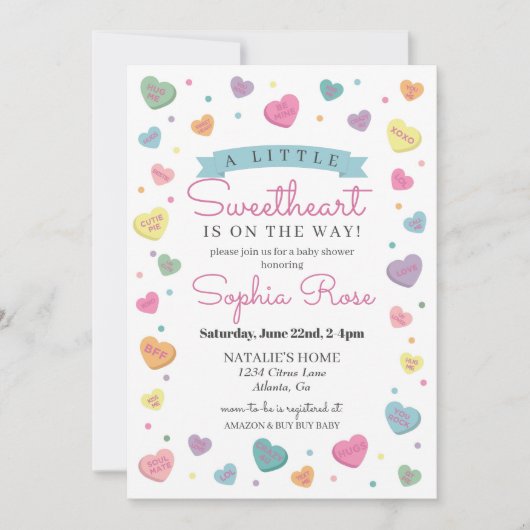 Sweetheart Snoep februari baby shower voor Meisje Kaart (Voorkant)