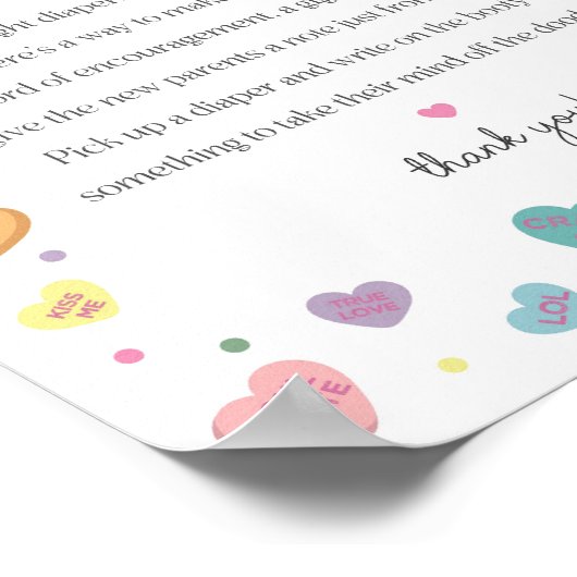 Sweetheart Snoep Februari Luier Gedachten Teken Poster (Hoek)