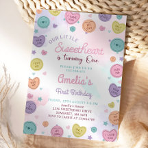 Sweetheart Snoep Valentijn 1e verjaardag Uitnodigi