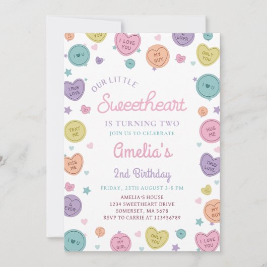 Sweetheart Snoep Valentijn Verjaardagsuitnodiging Kaart (Voorkant)