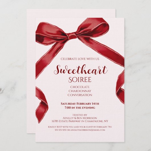 Sweetheart Soiree Elegant Bow Valentines Day Party Kaart (Voorkant / Achterkant)