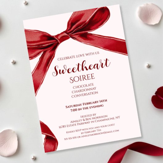 Sweetheart Soiree Elegant Bow Valentines Day Party Kaart
