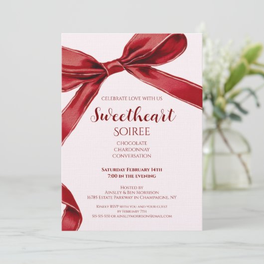 Sweetheart Soiree Elegant Bow Valentines Day Party Kaart (Staand voorkant)