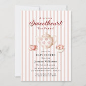 Sweetheart Tea Party Pink Stripe Baby Shower Kaart (Voorkant)
