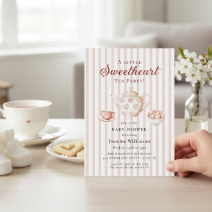 Sweetheart Tea Party Roze Streep Baby Shower Kaart